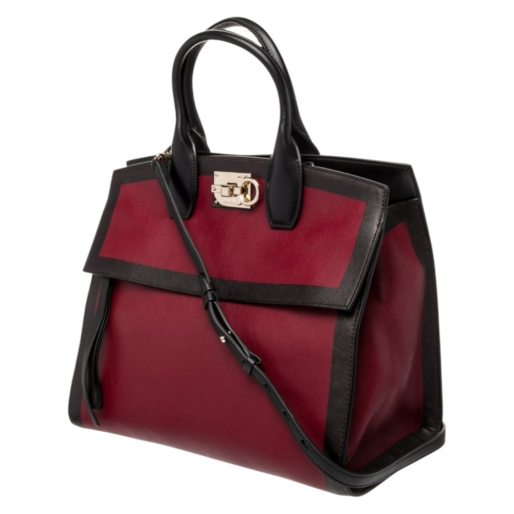 Salvatore Ferragamo Studio Bag Carmine Black Leather Gancini Lock Italy Luxury